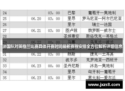 法国队对英格兰比赛具体开赛时间最新赛程安排全方位解析详细信息