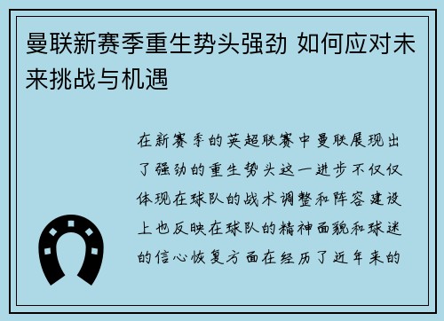 曼联新赛季重生势头强劲 如何应对未来挑战与机遇